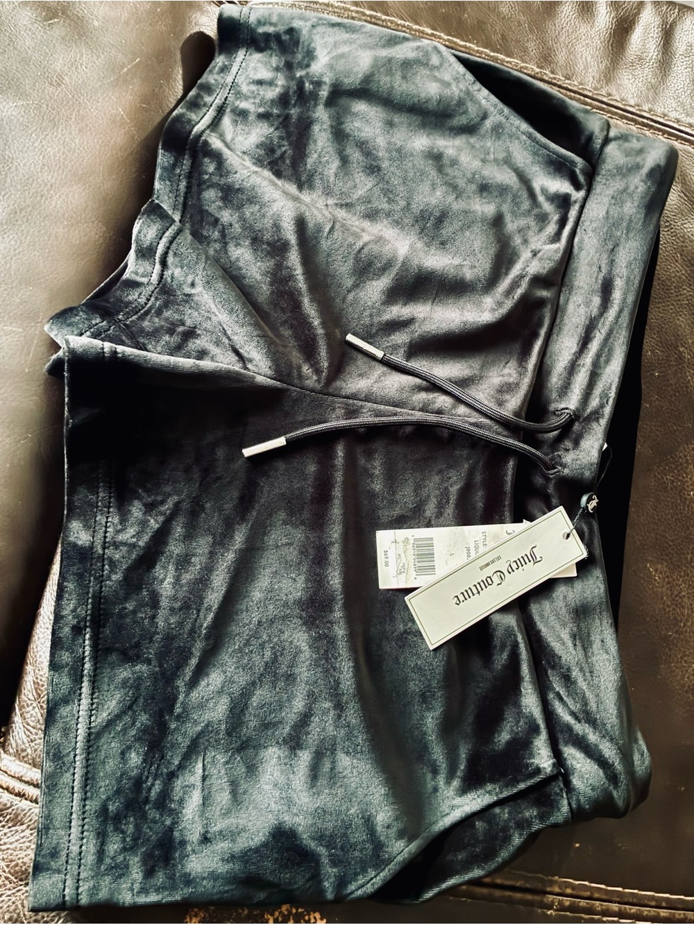 Juicy Couture Black Velvet Drawstring Shorts with Silver Tips - Picture 3 of 4